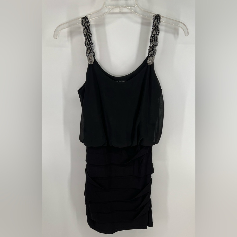 Jodi Kristopher black cocktail mini dress style Estilo silver sequin straps M - Picture 3 of 11